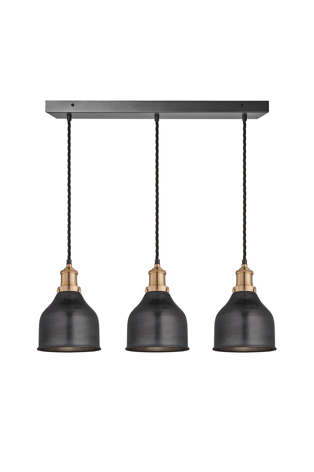 Brooklyn Cone 3 Wire Cluster Lights, 7 inch, Pewter, Brass holder